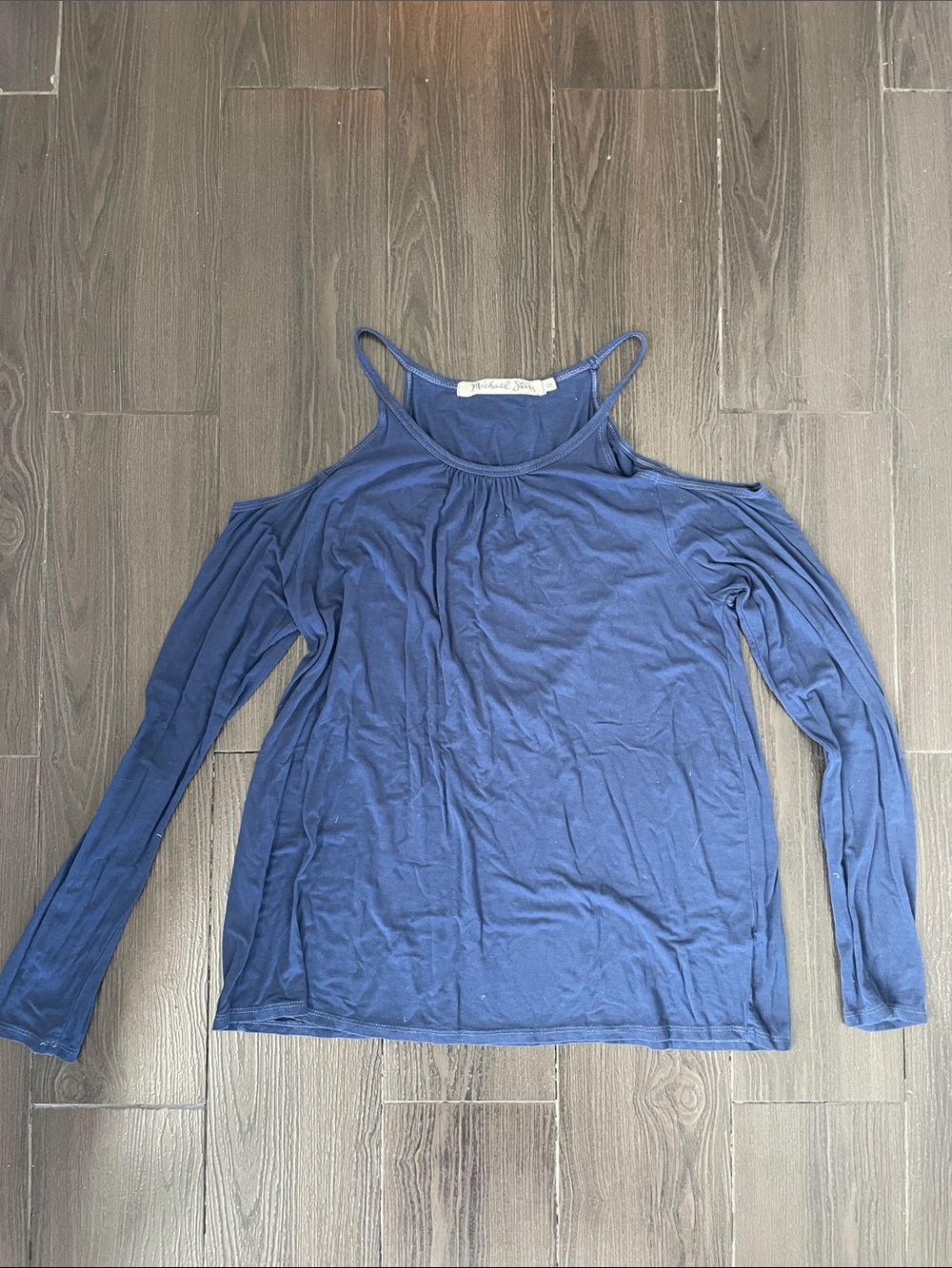 Michael Stars Navy Blue Cold-Shoulder Long Sleeve Tee